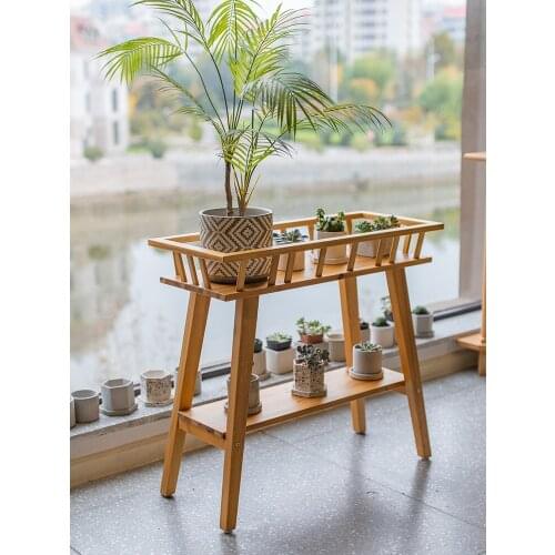 Solid Wood Flower Stand Flower Pot Storage Rack Pine Double Floor Living Room Balcony Bonsai Plant Decoration Shelf