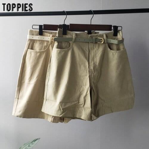 Toppies green cotton bermuda shorts high waist summer shorts for women with pu belt korean fashion streetwear