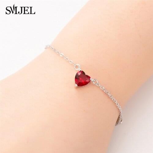 SMJEL Fashion Love Heart Shape Bracelets for Women Lovers Crystal Red Heart Bracelet Set Best Friend Gifts Lover Jewelry