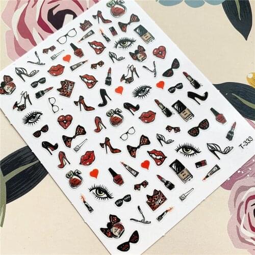 T-333 High heels bow tie red lips lover 3D Back glue Nail decal Nail sticker Nail decoration Nail art Nail tool Nail ornament