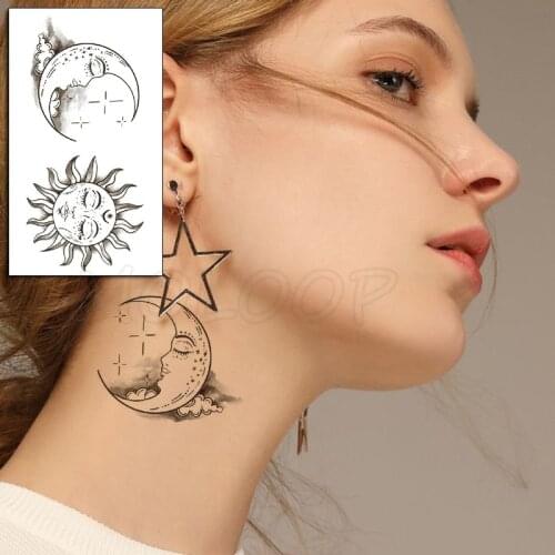 Tattoo Sticker Moon Sun Lunar Star Element Body Art Makeup Waterproof Temporary Women and Men Fake Tatoo