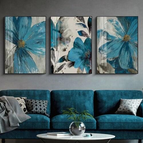 Vintage Blue Flowers 5d diy Diamond Painting Abstract Art Blooming Life Botanical Mosaic Wall Picture Living Room Decoration