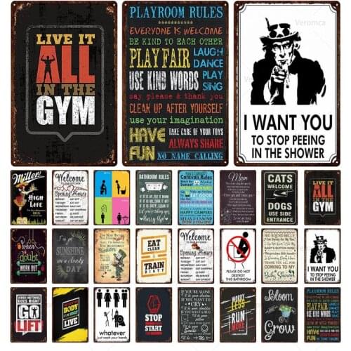 Family Rule And Motto Vintage Metal Tin Signs Wall Decor Art Poster Wall Plaque Plate Iron Painting For Living Room Home