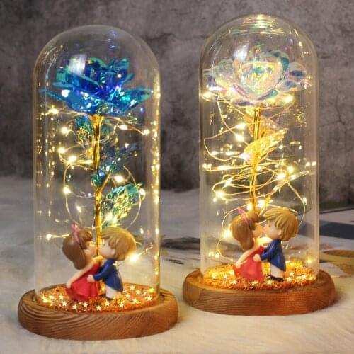 The lovers with Shining Star Galaxy Rose Kiss In Flask Beauty and Beast Rose Valentines Day Gift Christmas Gift for Wedding