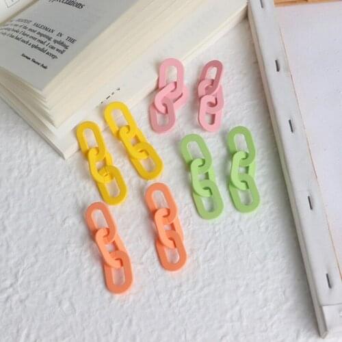 Big Macaron Colorful Acrylic Cartoon Earrings for Women Simple Cute Chain Dating Jewelry 2021 Trend Korean Fashion Friends Gift