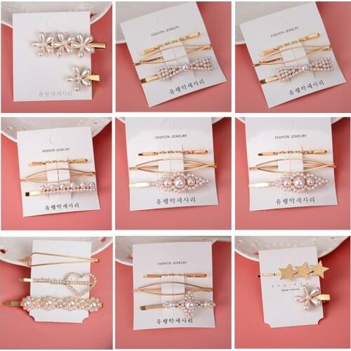 Korea Imitation Pearl Hair Barrettes Hair Clip Set for Women Girl Crystal Beads Hairgrips Heart Hair Pins Accessories Headwear