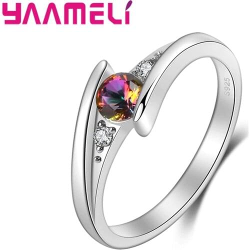 True Love 925 Sterling Silver Wedding Promise Rings Mystic Rainbow CZ Crystal Anniversary Jewelry for Lady Women Gifts