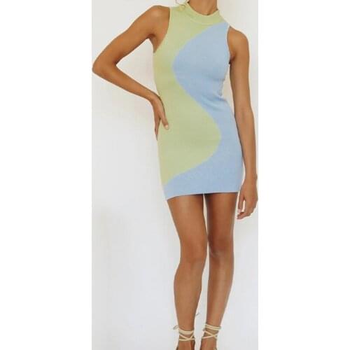 Woman Knit Bodycon Turtleneck Print Dress Female Sexy Patchwork Sleeveless Mini Dresses For Women 2021 Party Lady Vestidos