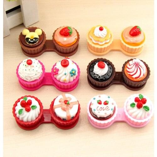 10pcs new arrival creative Sweet lovely cartoon Cake shaped contact lens case Double box new models partner box 6.7cm*3cm*3cm