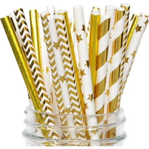 196*6mm Colorful Disposable Drinking Gold Star Heart Paper Straws For Wedding Decoration Party Bar Straw LX4215