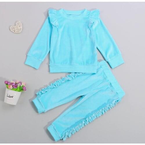 Toddler 2Pcs Fall Autumn Outfit Clothes Casual Long Sleeve Ruffle Tshirts Pants Baby Girls Clothing Set