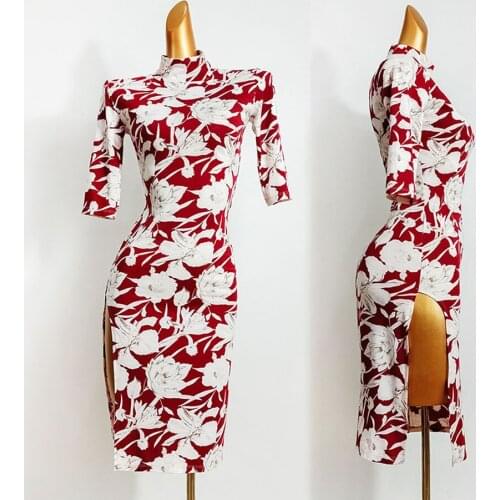 2020 New High Grade Floral Long Sleeve Design Latin Dance Dress Women Dancing Performance Dress Ballroom Samba Tango DL562