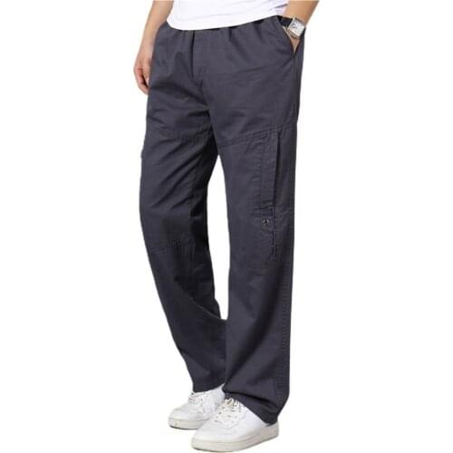 2021 New Summer Cargo Pants Solid Color Multi Pockets Trousers Loose Zipper Closure Trousers for Working