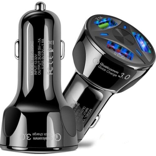 LED 3 Ports USB 3.0 Quick Adapter Data Cable Cigarette Lighter Motorcycle Auto Accessories Mini Fast Charging Car Charger