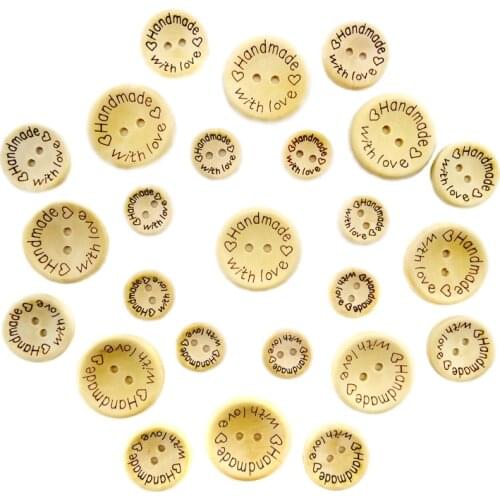50PCS/Lot Bowl Type Natural Color Wooden Buttons Handmade Love Letter Wood Button Craft DIY Baby Apparel Accessories WD0009