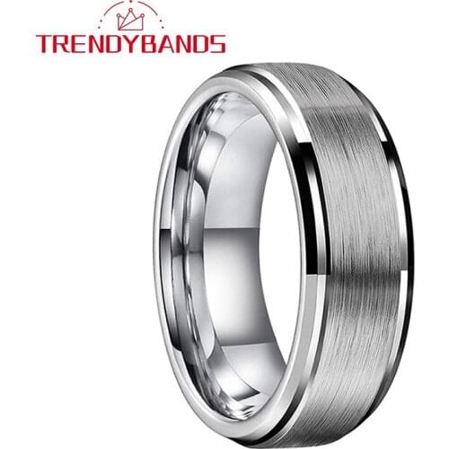 8MM Mens Womens Tungsten Engagement Rings Wedding Bands Stepped Beveled Edges Brushed Finish Comfort Fit