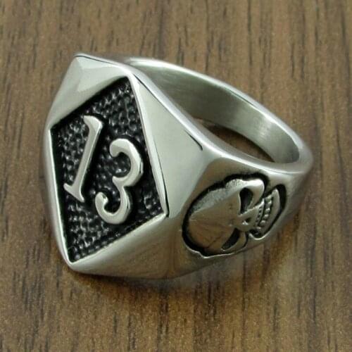 Free Shipping Punk Silver color Black color 316L Stainless Steel Thirteen Skull Ring Rock Number 13 Mens Skeleton Rings
