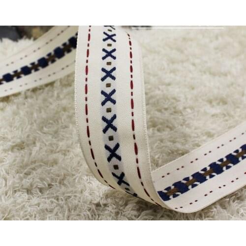 Noble Blue Cross Diamond Pattern 33MMx10YARD National wind embroidered Polyester Woven Jacquard Ribbon DIY Clothing Accessories