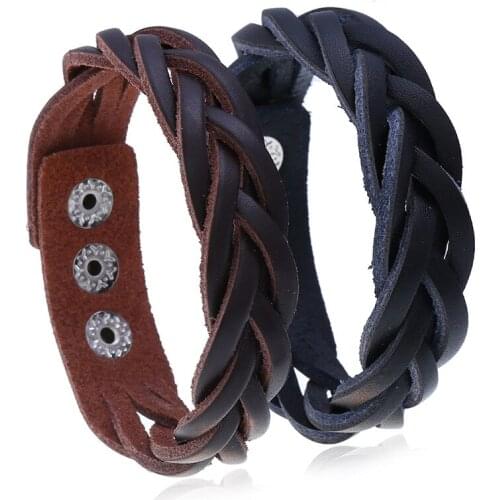 Charms retro brown Braided leather bracelet men punk simple Wristband bijoux homme sport motorcycle accessories boyfriend gifts