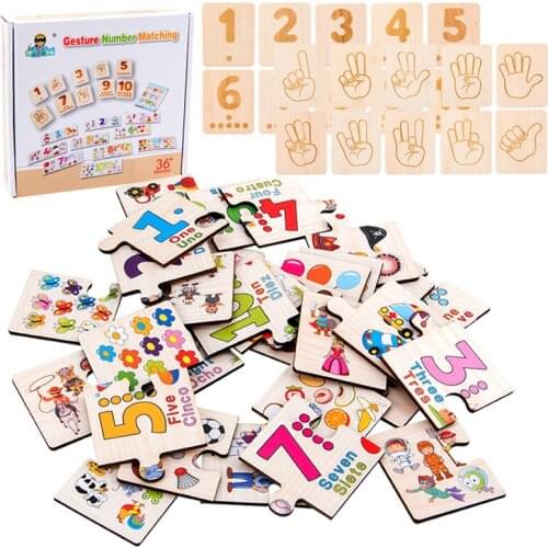 Montessori Number Sense Children Toys 1-10 Gesture Number Wooden Puzzles Matching Sensory Game Educational Toys For Children New