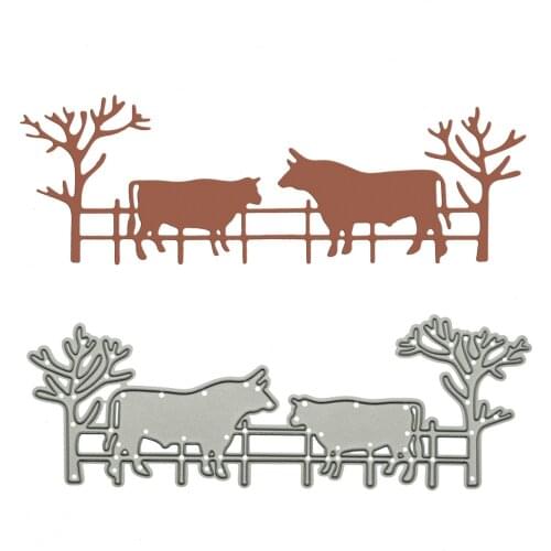 Farm Cows In Fence Patern Metal Cutting Dies Scrapbooking Mold For Clipart Tourism Photo Album Diary Decorating