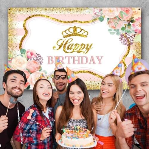 Happy Birthday Backdrop for Girls Happy Birthday Party Background Shining Glitter Gold Party Banner Photo Studio Props