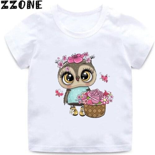 Cute Owl Cartoon Print Baby Girls T Shirt Summer Kids T-shirt Happy Birthday Funny Animal Boys Tops Children Clothes,HKP5391