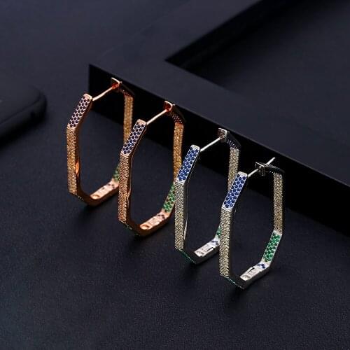 Janekellytrendy Geometric square Hoop Earrings For Women Accessories Full Cubic Zirconia Earrings Jewelry pendientes mujer moda