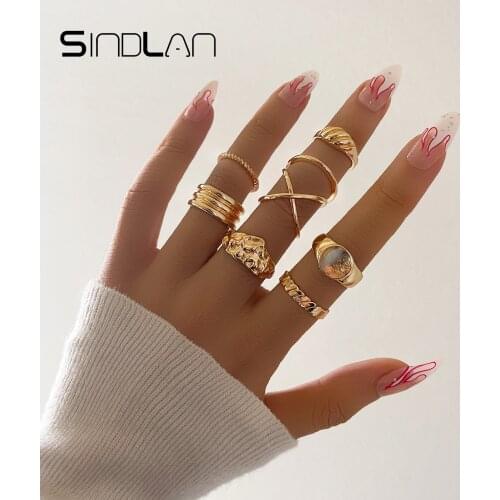 Sindlan 8Pcs Vintage Gold Geometric Rings for Women Aesthetic Office 2019 Female Boho Korean Fashion Jewelry Anillos Bague Femme