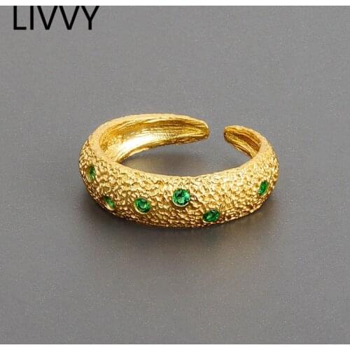 LIVVY New Trend Simple Geometric Ring For Women Couples Vintage Creative Zircon Party Wedding Jewelry Adjustable