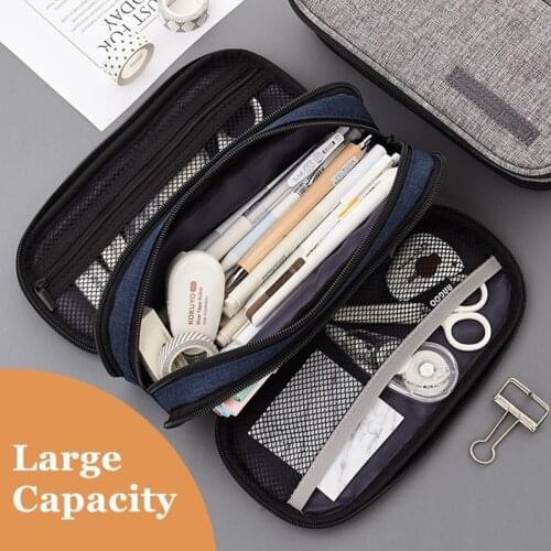Kawaii Stationery Portable Double Layer Pencil Case Large Capacity Canvas School Office Supplies Make up Bag Pen Box Student