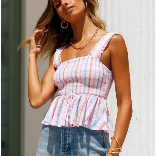 MosiMolly 2021 Summer Striped Camisole Tops Women Ruffle Vest Female Tank Tops