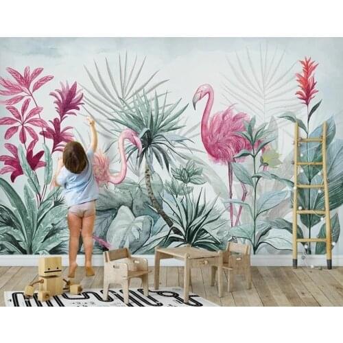 Custom 3D mural Self Adhesive wallpaper Nordic ins tropical plants flamingo living room bedroom background decoration painting