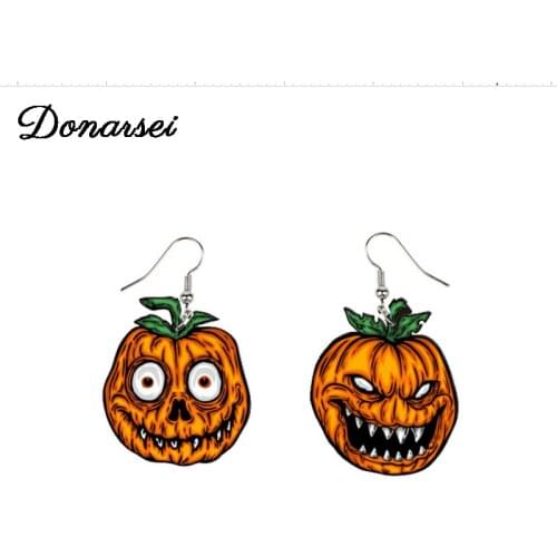 Donarsei 2020 New Halloween Smiley Pumpkin Earrings For Women Funny Ghost Pumpkin Acrylic Drop Earrings Party