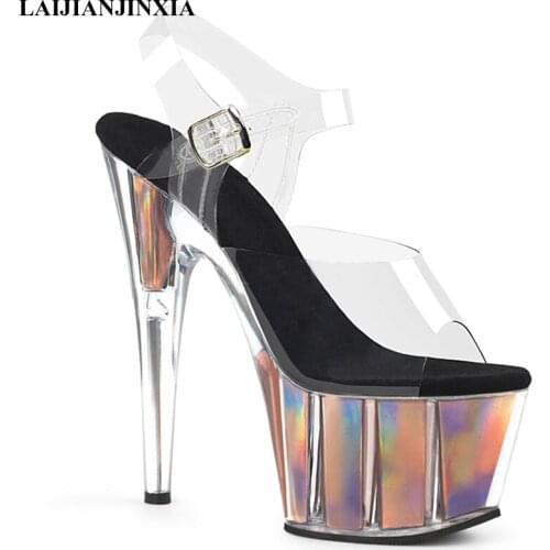 LAIJIANJINXIA New 15CM High-heeled dancing shoes for sexy stage shows stiletto sandals glass slippers parties pole dancing shoes