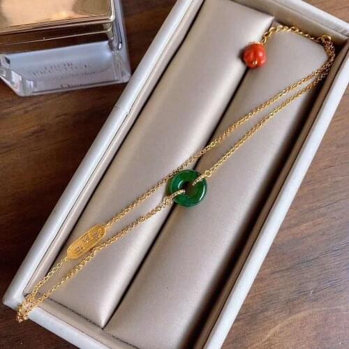 New inlaid natural Hetian Chalcedony bracelet Chinese style retro style unique ancient gold craft charm womens brand jewelry