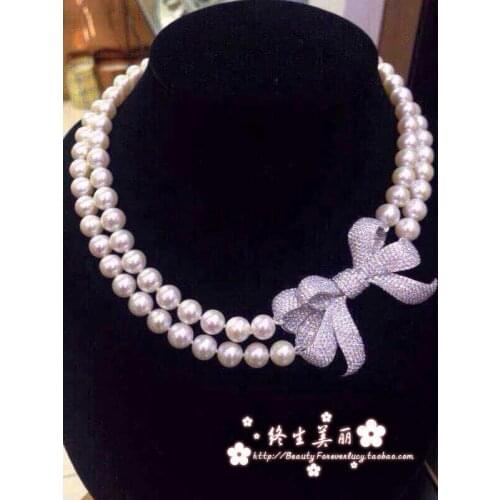 2 strands 8-9mm south sea round white pearl necklace 17"18"