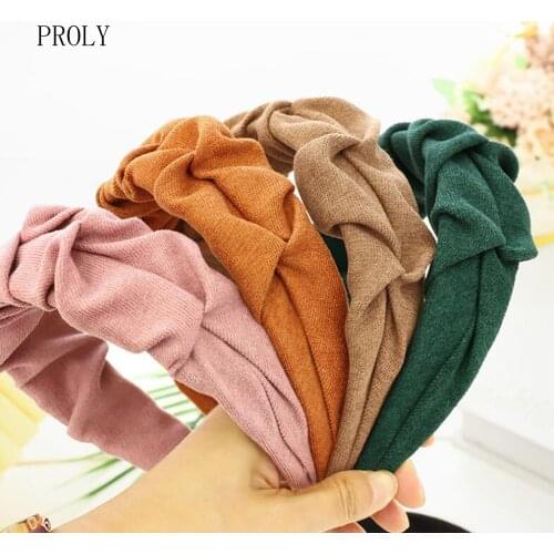 PROLY New Fashion Women Headband Pleated Soft Hairband Wide Side Solid Color Turban Adult Hair Accessories Headwear