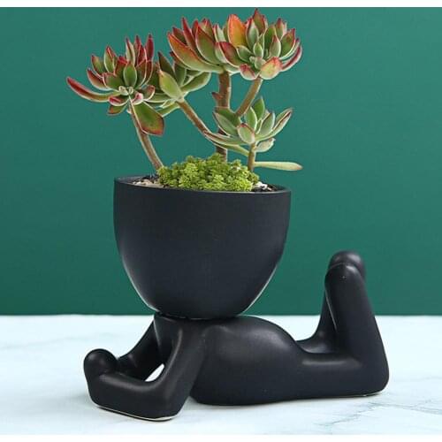 Flower Pot Ornament Simple Anti-corrosion Ceramic Creative Little People Body Art Flower Pot Desktop Window for Home