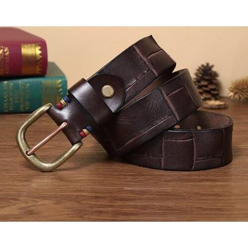 Men Top Layer Leather Casual High Quality Belt Vintage Design Copper Pin Buckle Genuine Leather Belts For Men Original Cowhide