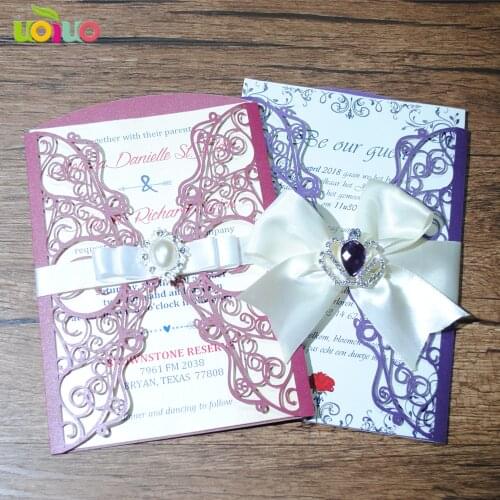 Luxurious paper wedding invitation card laser cutting 3d lace invitations with couple name engraving customize