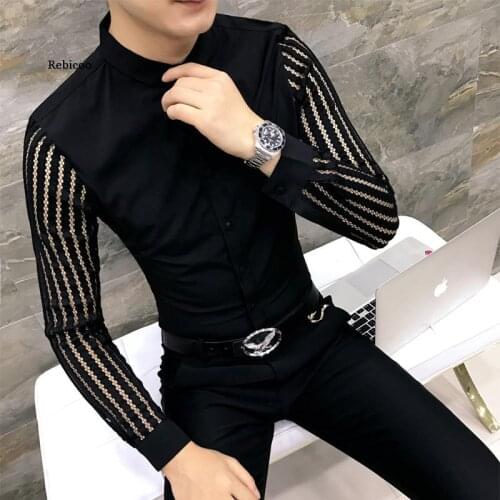 Mens High Quality Pure Cotton Business Long-Sleeved Shirt/man Slim Fit Lapel Hollow Out Design Casual White Black Shirts
