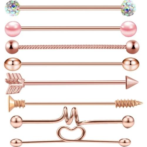8pcs/set 10set 14G Stainless Steel Industrial Barbell Cartilage Tragus Earring Helix Conch Body Piercing Jewelry 1 1/2Inch(38mm)