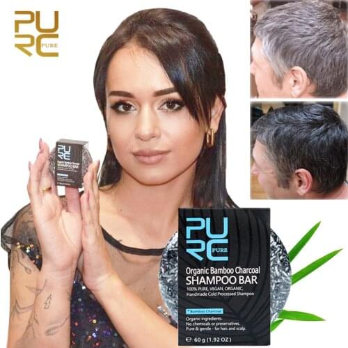 Darkening Shampoo for Gray Hair Oil Soap Bamboo Charcoal Detoxifying Foaming Solid Bar Black White Color Hair Treatment