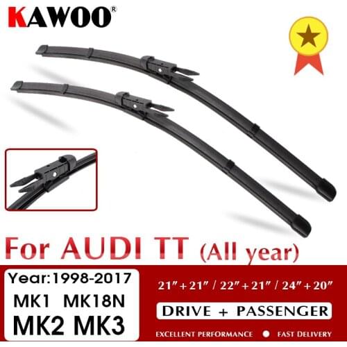 KAWOO Wiper For Audi TT MK1 MK2 MK3 8N 1998 - 2020 Car Wiper Blades Natural Rubber Fit U Hook/Side Pin/Pinch Tab/Push Button Arm