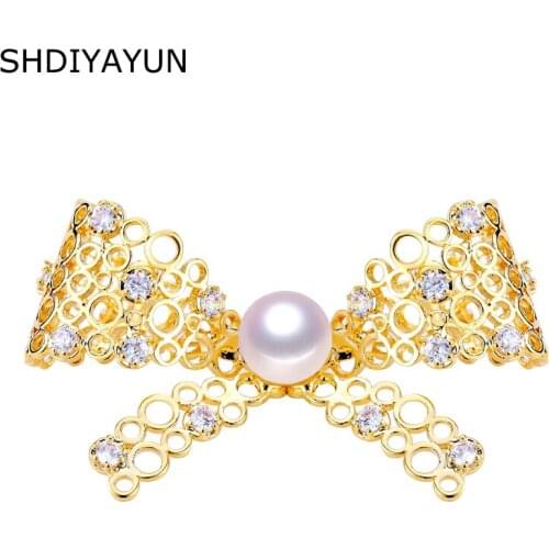 SHDIYAYUN 2019 New Pearl Brooch For Women Lovely Bow Brooches Pins Natural Freshwater Pearl Fine Jewelry Accessories Corsage