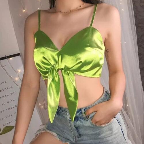 2020 E-Girl Style Spaghetti Strap V Neck with Lace Cropped Tops Y2K Summer Fashion Ribbed Solid Backless Blue Cami Streetwear