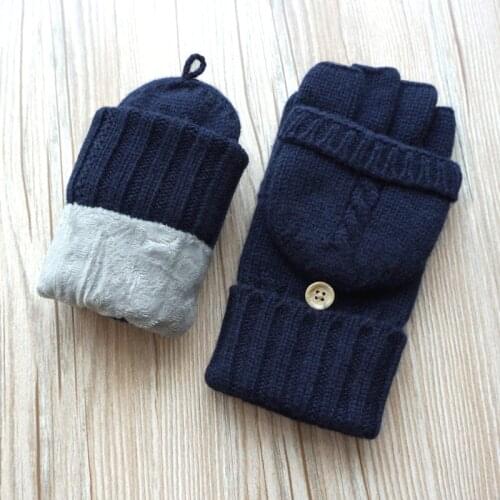 High Quality Men Fingerless Gloves Wool Winter Warm Exposed Finger Mitten Knitted Plus Velvet Thick Warm Flip Half Finger Gloves