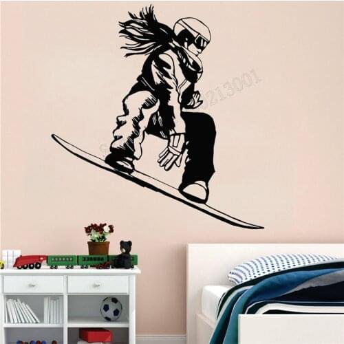 Wall Art Sticker Extreme Sports Decoration Vinyl Removeable Poster Snowboarder Girl Snowboard Room Decal Modern Sports LY420