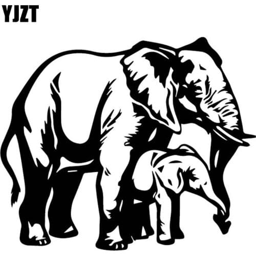 YJZT 18.1CM*15.2CM Elephants And Little Elephant Car Door Creative Decoration Car Sticker Vinyl Decal Black/Silver C4-1627